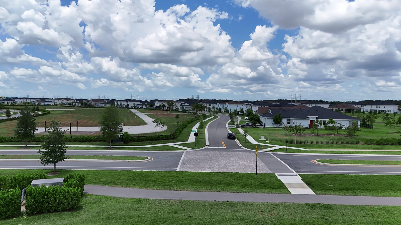 Aerial of finished streets and street trees at Arden