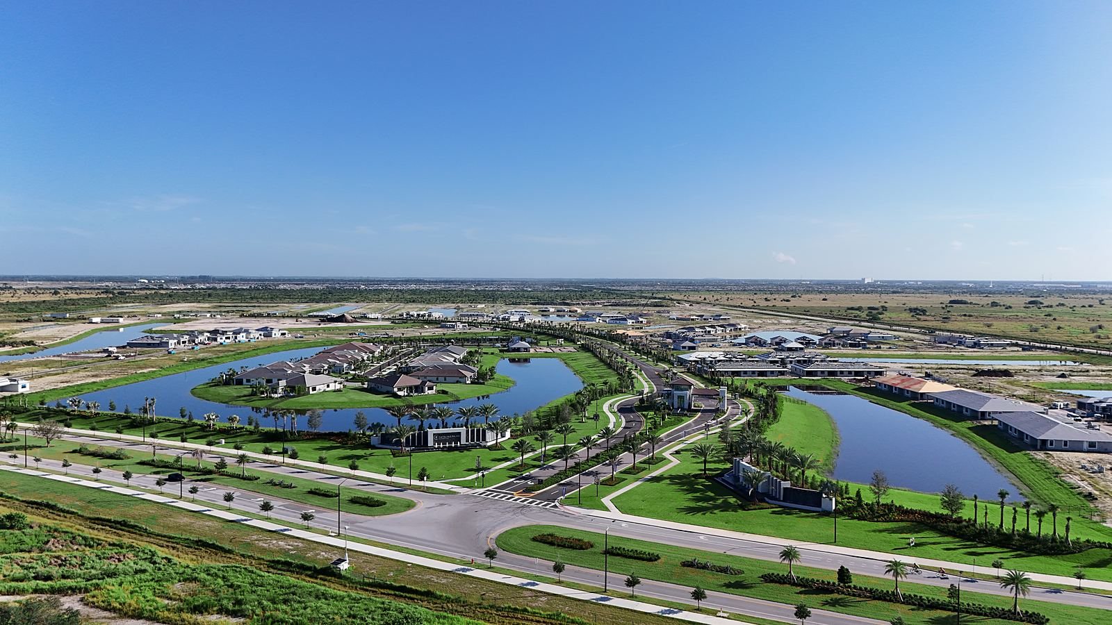 Aerial of the Becker Road frontage and median planting at Catalina Palms