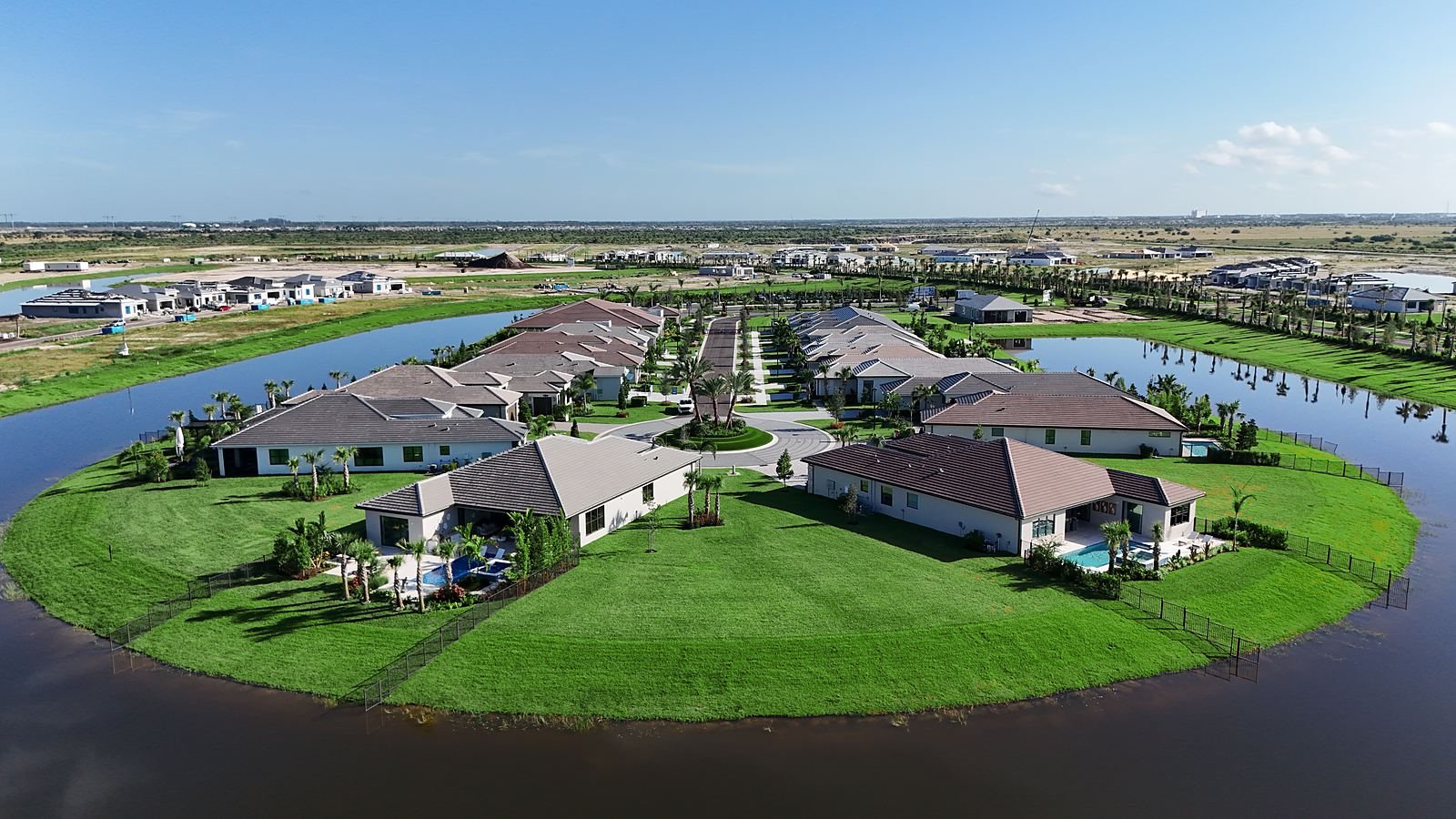 Lake-ringed model home island at Catalina Palms