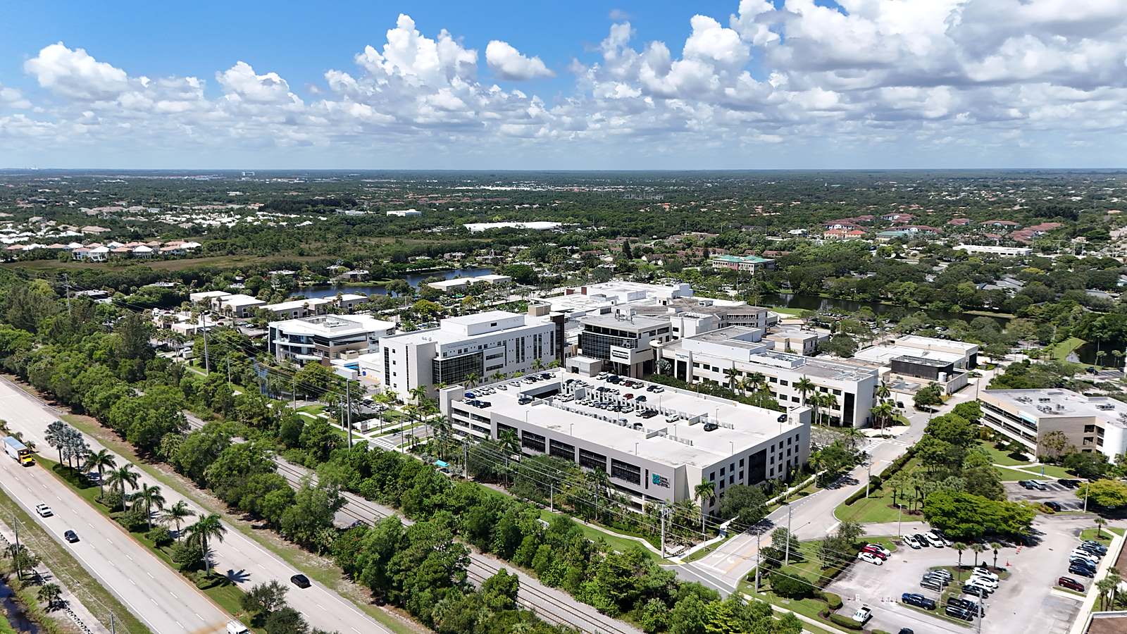 Aerial of the full Jupiter Medical Center campus